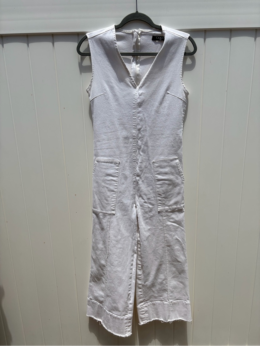 CAARA White Sleeveless Denim Jumpsuit